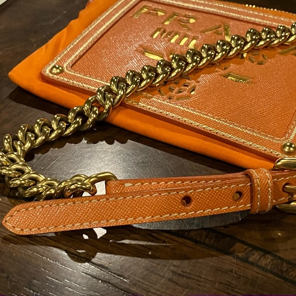 Prada Tessuto Oro Mini Crossbody in Papaya, with Auth Cards & Dust Bag, EUC - Picture 2 of 14